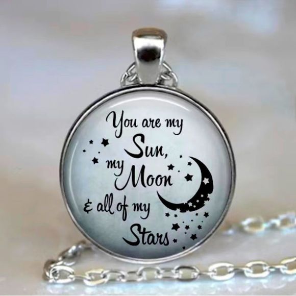 You Are My Sun, My, Moon, & All of My Stars Glass Cabochon Nexklace - Picture 1 of 2